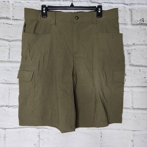 Orvis Green Nylon Blend Outdoor Hiking Mid-Rise Relaxed Cargo Shorts Size 36